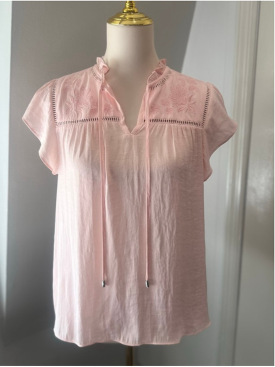 Joie Tops - Joie | Pink Embroidered Short Sleeve lightweight Blouse | Size Medium